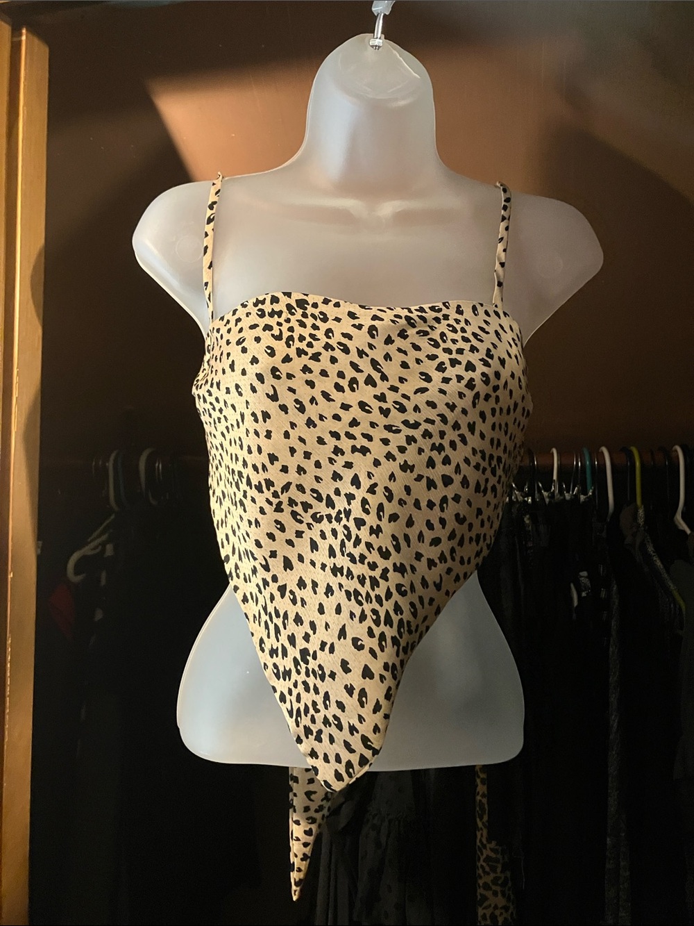 Princess Polly Beige and Black Leopard Handkerchief Adjustable Tie Back Cami
